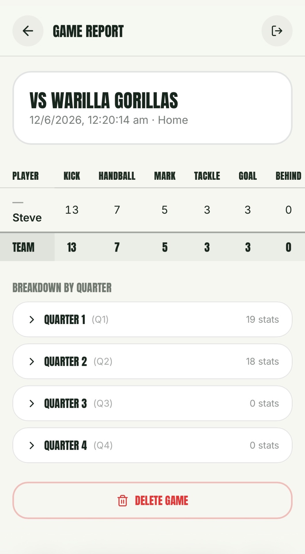StatMonkey game report screen